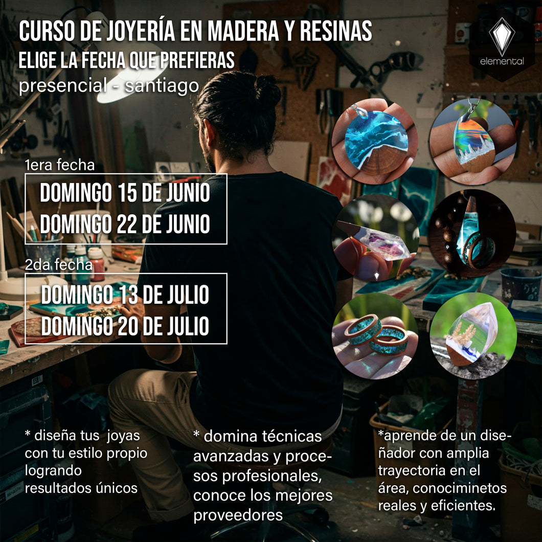 CURSO DE JOYERÍA EN MADERA Y RESINAS - PRESENCIAL JUNIO / JULIO